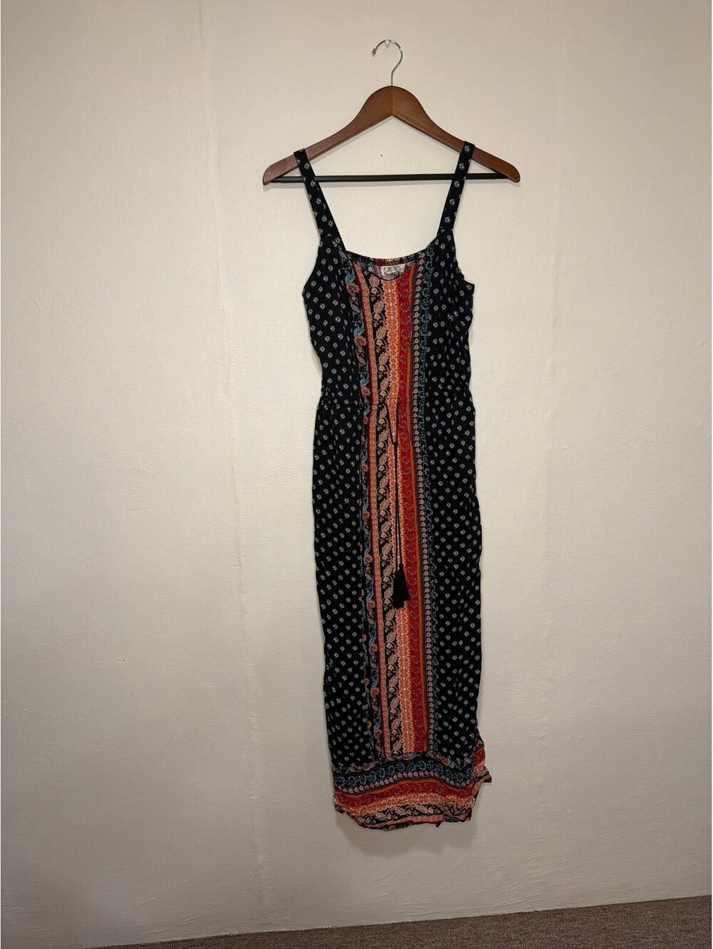 Boho Print Maxi Dress with Tassel Detail
